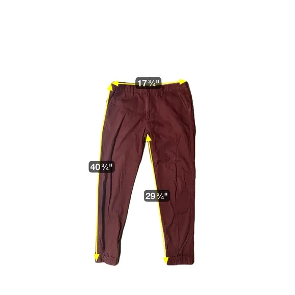 Elwood The Elastic Cuff Slim Chino Pants Men's 34 X 30 Maroon Stretch Preppy