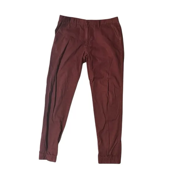 Elwood The Elastic Cuff Slim Chino Pants Men's 34 X 30 Maroon Stretch Preppy