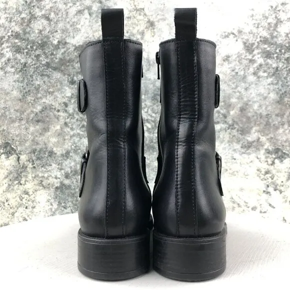 Emanuele Crasto Women's Size 39 Black Leather Double Buckle Moto Boots ITALY