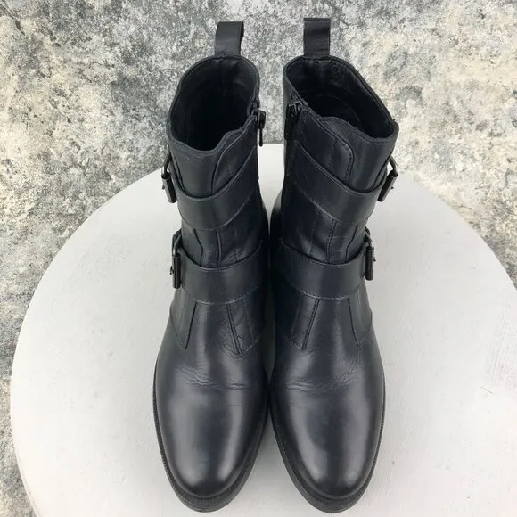 Emanuele Crasto Women's Size 39 Black Leather Double Buckle Moto Boots ITALY