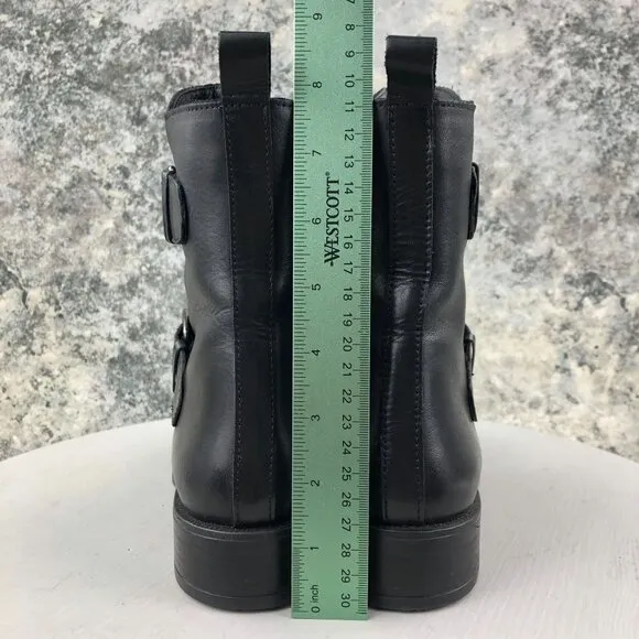 Emanuele Crasto Women's Size 39 Black Leather Double Buckle Moto Boots ITALY