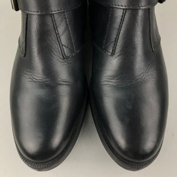 Emanuele Crasto Women's Size 39 Black Leather Double Buckle Moto Boots ITALY