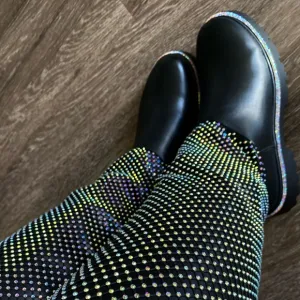 Embellished rhinestone mesh knee boots