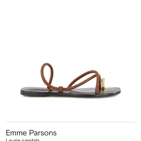 Emme Parsons Laura Brown Leather Sandals with Gold Accents - 2024 season