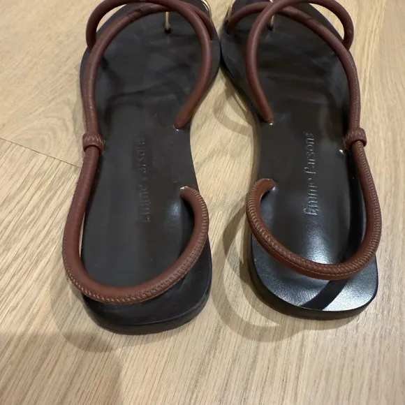 Emme Parsons Laura Brown Leather Sandals with Gold Accents - 2024 season