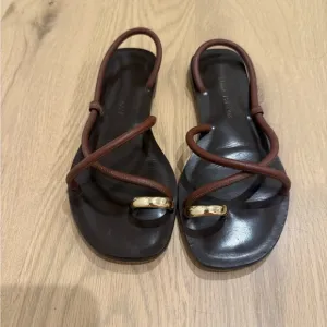 Emme Parsons Laura Brown Leather Sandals with Gold Accents - 2024 season