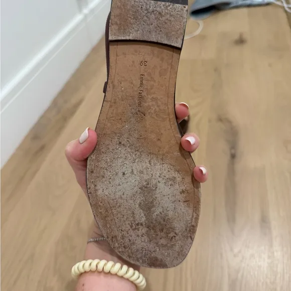 Emme Parsons Laura Brown Leather Sandals with Gold Accents - 2024 season