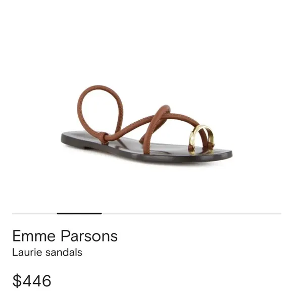 Emme Parsons Laura Brown Leather Sandals with Gold Accents - 2024 season