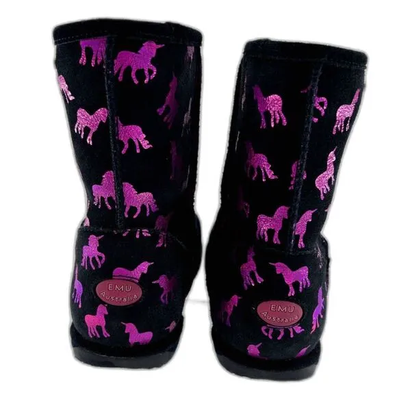 EMU Australia Girls Boots Sz K3 Rainbow Unicorn Brumby Mid-calf Serpa Lining