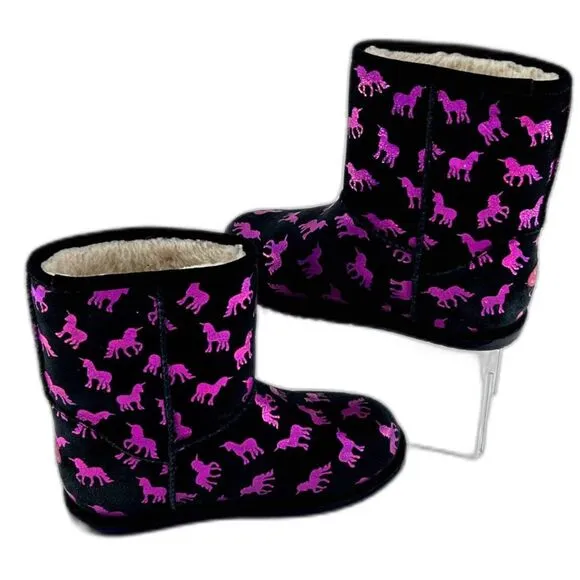 EMU Australia Girls Boots Sz K3 Rainbow Unicorn Brumby Mid-calf Serpa Lining