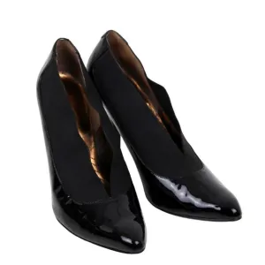 ENZO ANGIOLINI BLACK GENUINE LEATHER ELASTIC POINTED TOE HIGH HEEL SHOES 7.5 M