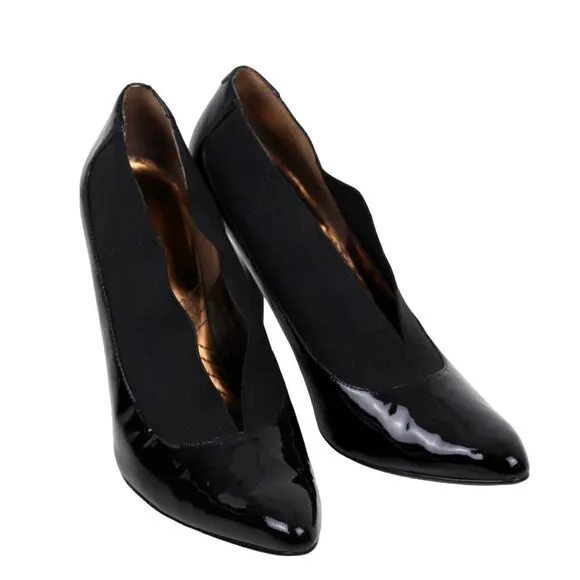 ENZO ANGIOLINI BLACK GENUINE LEATHER ELASTIC POINTED TOE HIGH HEEL SHOES 7.5 M