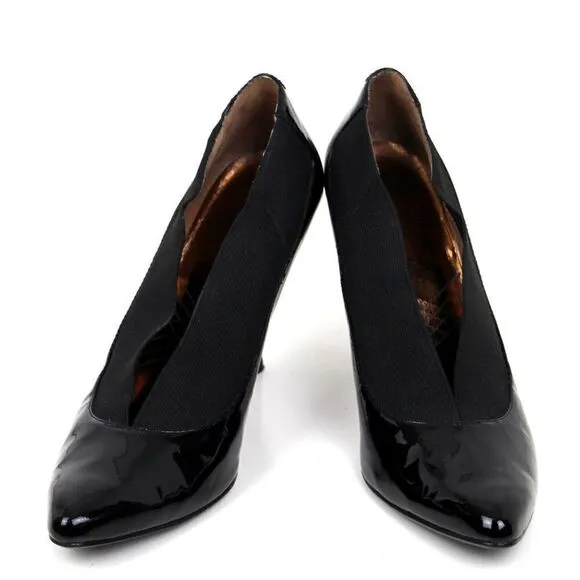 ENZO ANGIOLINI BLACK GENUINE LEATHER ELASTIC POINTED TOE HIGH HEEL SHOES 7.5 M