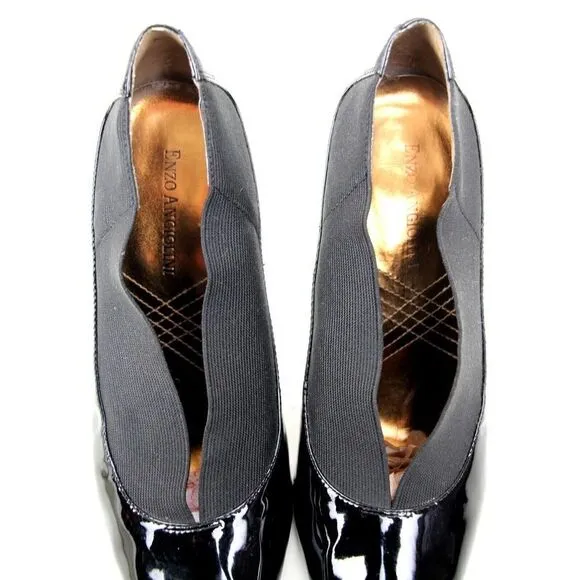 ENZO ANGIOLINI BLACK GENUINE LEATHER ELASTIC POINTED TOE HIGH HEEL SHOES 7.5 M