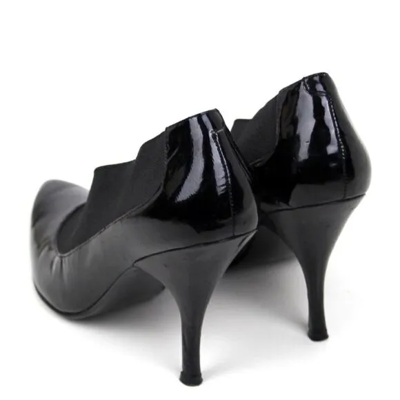 ENZO ANGIOLINI BLACK GENUINE LEATHER ELASTIC POINTED TOE HIGH HEEL SHOES 7.5 M
