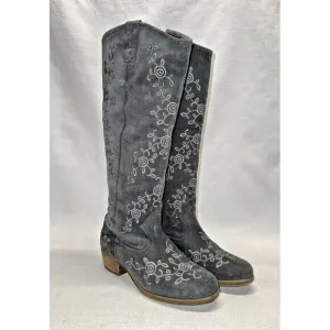 Eric Michael Heidi Knee High Grey Suede Embroidered Boho Western Boots Sz. 6.5
