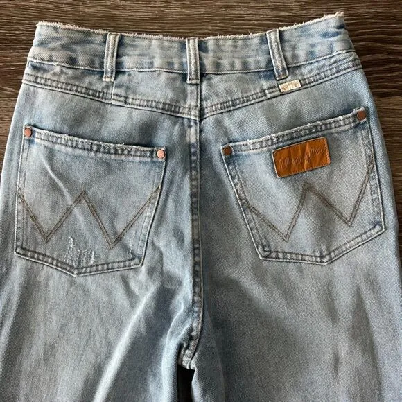 EUC Billabong x Wrangler Patchwork Super Flare Jeans Blue Surf 27 Boho Festival