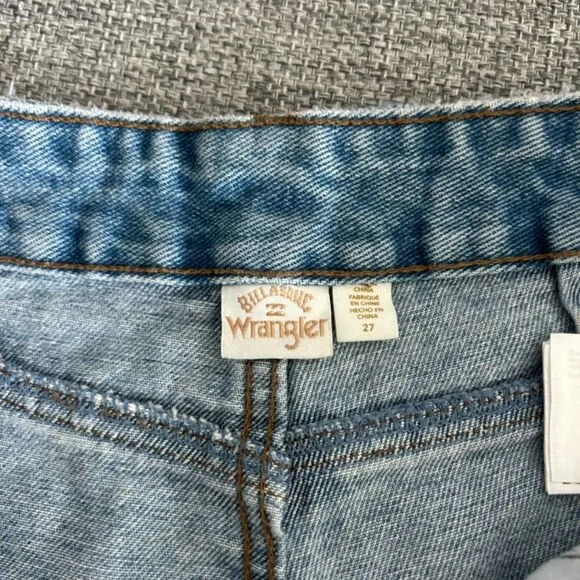 EUC Billabong x Wrangler Patchwork Super Flare Jeans Blue Surf 27 Boho Festival