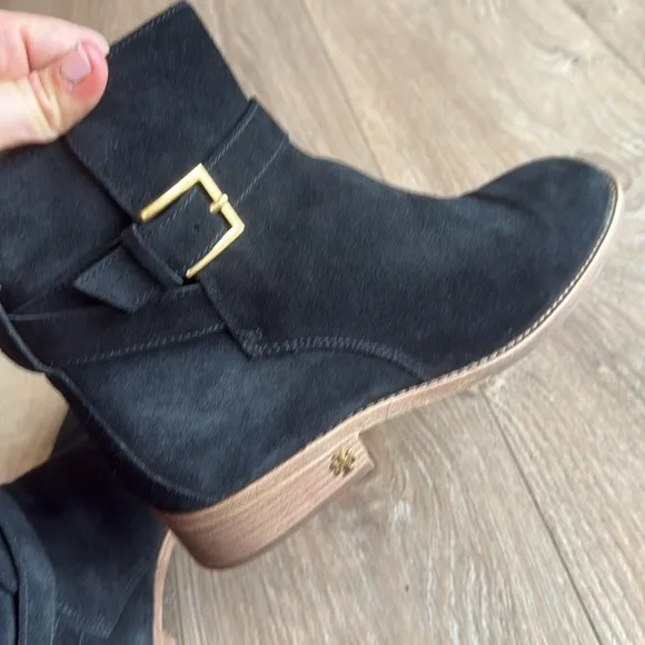 EUC TORY BURCH GENUINE SUEDE BROOKE ANKLE BOOTS BLACK SIZE 10 NEARLY NEW