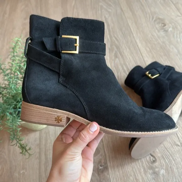 EUC TORY BURCH GENUINE SUEDE BROOKE ANKLE BOOTS BLACK SIZE 10 NEARLY NEW