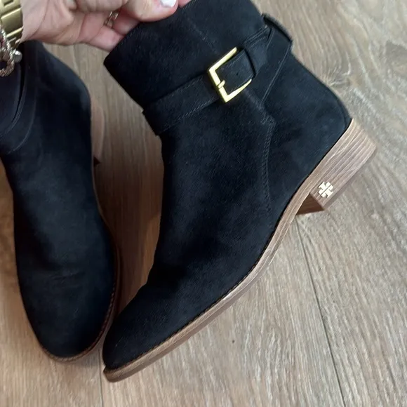 EUC TORY BURCH GENUINE SUEDE BROOKE ANKLE BOOTS BLACK SIZE 10 NEARLY NEW