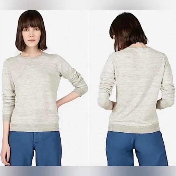 Everlane 100% Linen Gray Crewneck Preppy Minimalist Grunge Sweater Size Medium