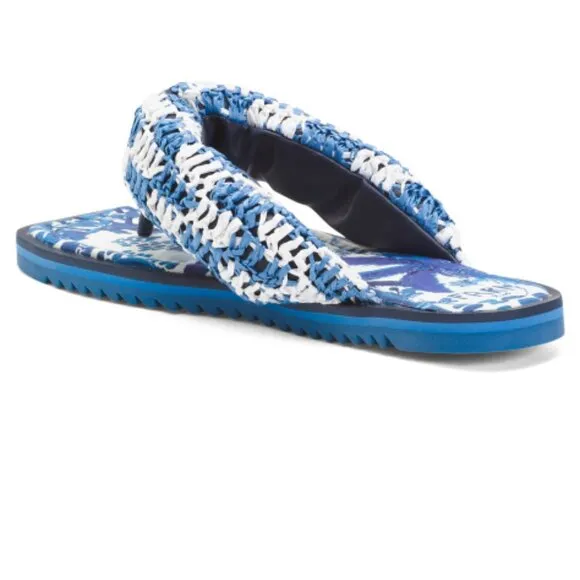 FARM Rio Brazil Blue Raffia Puffy Flip Flops Thong Sandals Shoes 38 7 HOST PICK