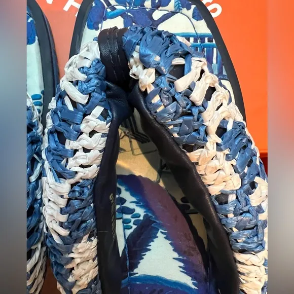 FARM Rio Brazil Blue Raffia Puffy Flip Flops Thong Sandals Shoes 38 7 HOST PICK