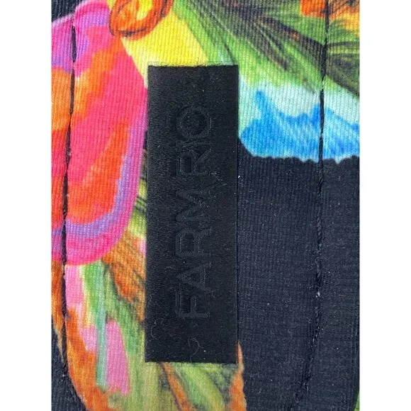 Farm Rio Cashew Crochet Puffy Black Pink Orange Flower Flip Flops Size 8