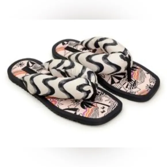 Farm Rio Stripes Puffy Flip Flop Sandals—Comfy &amp; Beautiful!  New Without Box—7