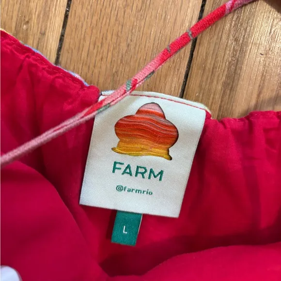 FARM RIO Tropical Jungle Bow Midi Dress Linen Red Floral Size Large