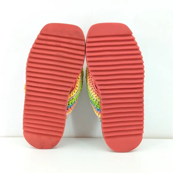FARM RIO Women 6 Toucans Crochet Puffly Flip Flop Orange Pink Rainbow Sandals
