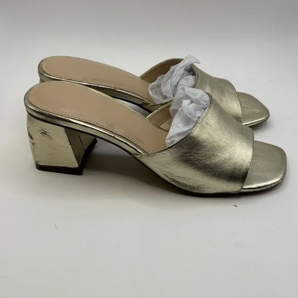 FARYL by Farylrobin Womens Size 7.5 Pip Gold Metallic Sandals Leather Block Heel