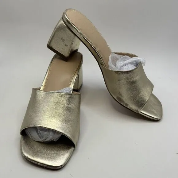 FARYL by Farylrobin Womens Size 7.5 Pip Gold Metallic Sandals Leather Block Heel