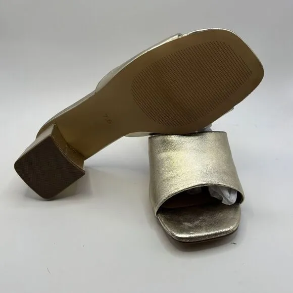 FARYL by Farylrobin Womens Size 7.5 Pip Gold Metallic Sandals Leather Block Heel