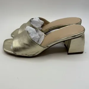 FARYL by Farylrobin Womens Size 7.5 Pip Gold Metallic Sandals Leather Block Heel