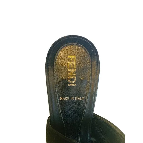 FENDI Black Suede Sandals Peep Toe Pumps Heels Size 35 US 5