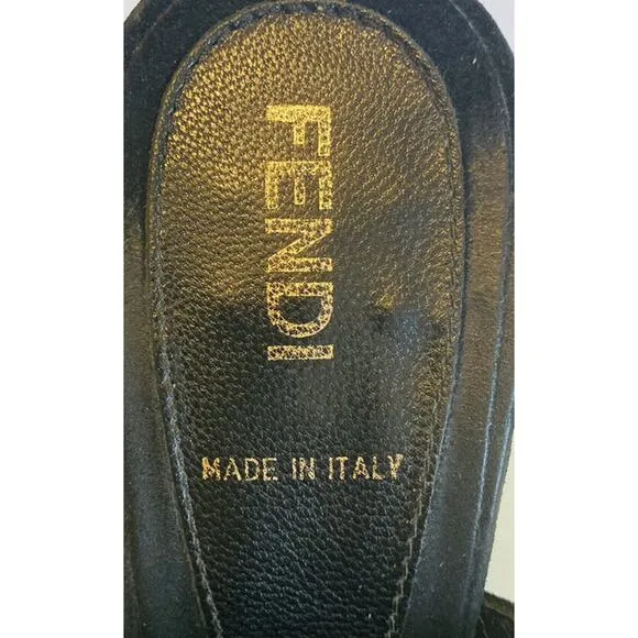 FENDI Black Suede Sandals Peep Toe Pumps Heels Size 35 US 5