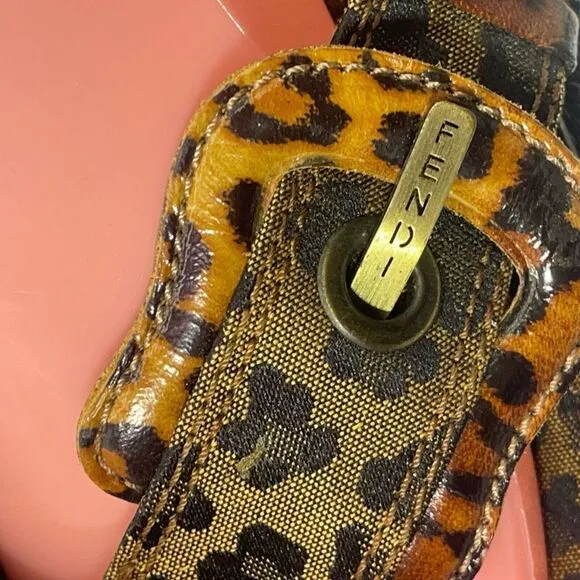FENDI Leopard Print‎ Canvas Sandals Flip Flops, size 37.5