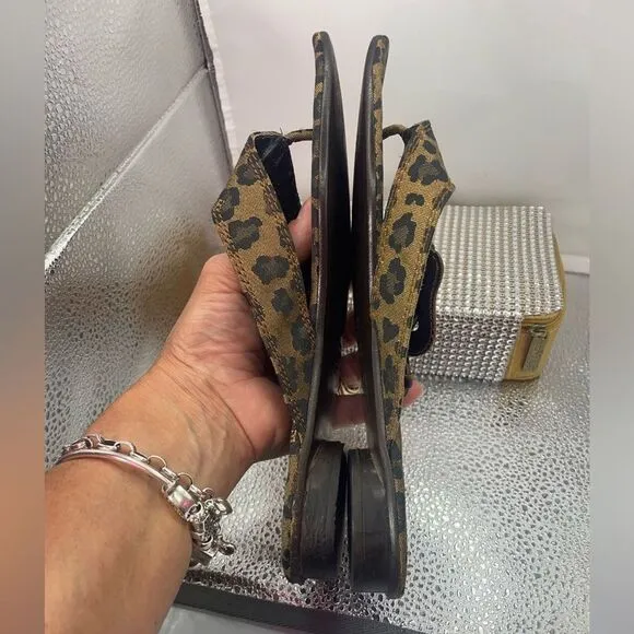 FENDI Leopard Print‎ Canvas Sandals Flip Flops, size 37.5