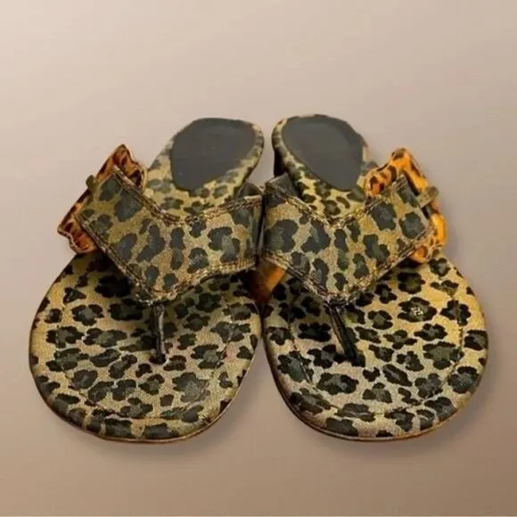 FENDI Leopard Print‎ Canvas Sandals Flip Flops, size 37.5