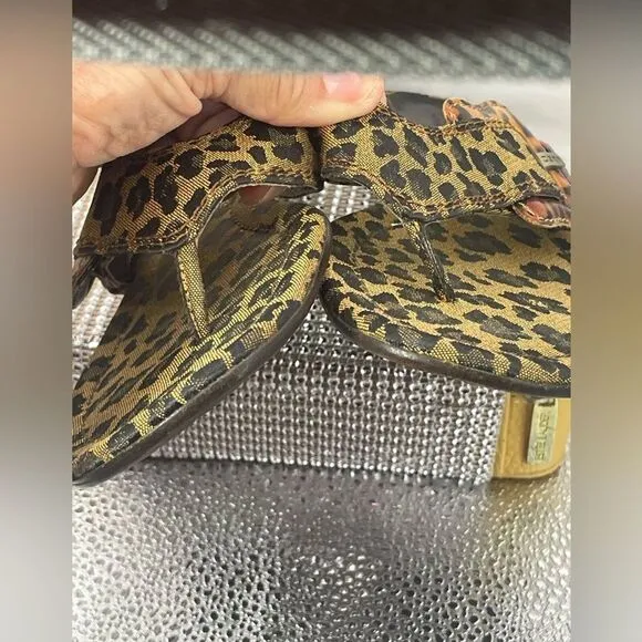 FENDI Leopard Print‎ Canvas Sandals Flip Flops, size 37.5