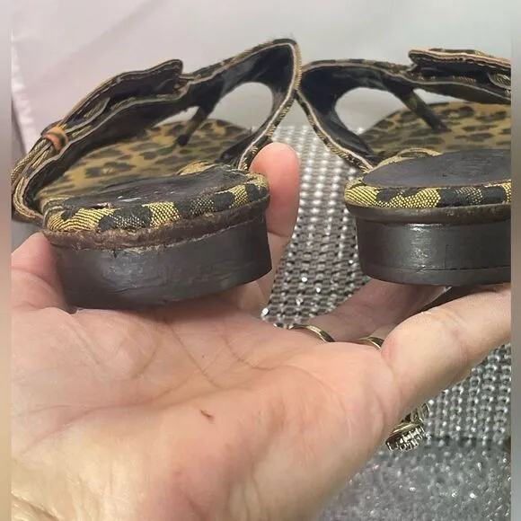 FENDI Leopard Print‎ Canvas Sandals Flip Flops, size 37.5