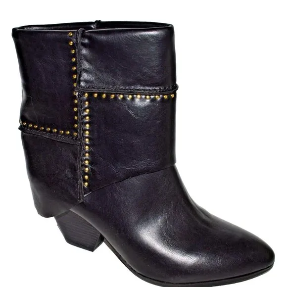 FERGIE KNACK NEW $109 SZ 8.5 39.5 BLACK STUDDED PULL ON ANKLE BOOTS BOOTIES