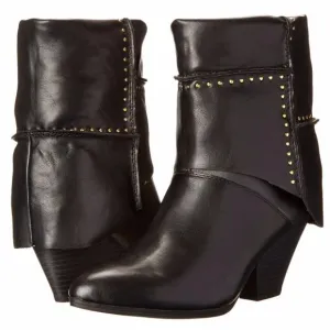 FERGIE KNACK NEW $109 SZ 8.5 39.5 BLACK STUDDED PULL ON ANKLE BOOTS BOOTIES