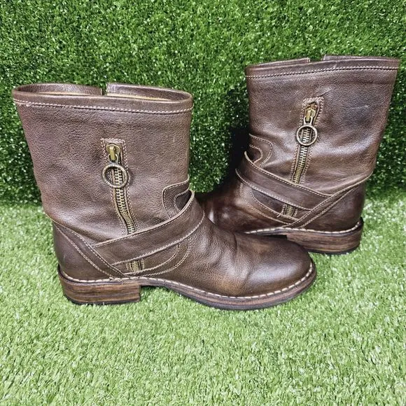 Fiorentini‎   Baker Eli Biker Moto Brown Leather  Ankle Boots Womens Size 6