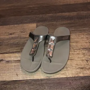 Fitflop Brown Gold Jeweled Ergonomic Wedge Thong Flip Flop Sandals size 10 EUC