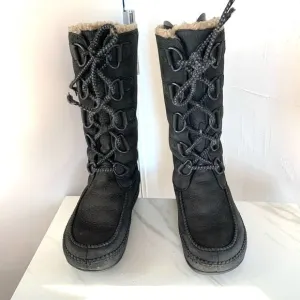 FITFLOP genuine shearing fully lined moon boots lace up boots black sz 8 womens