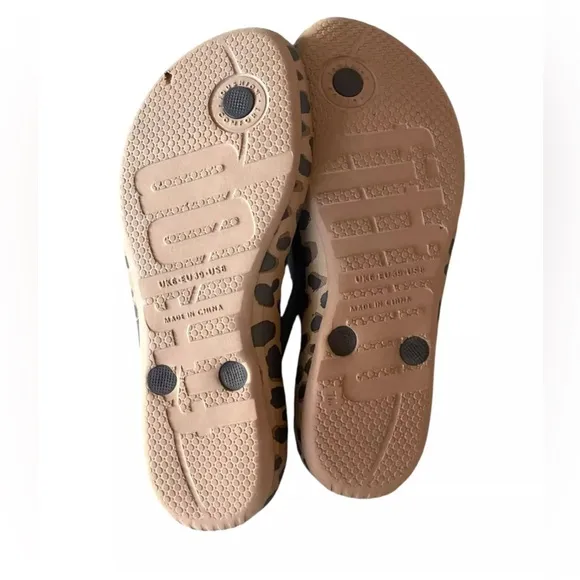 FITFLOP IQUSHION Size 8 Brown Black Leopard Ergonomic Flip Flop Sandals