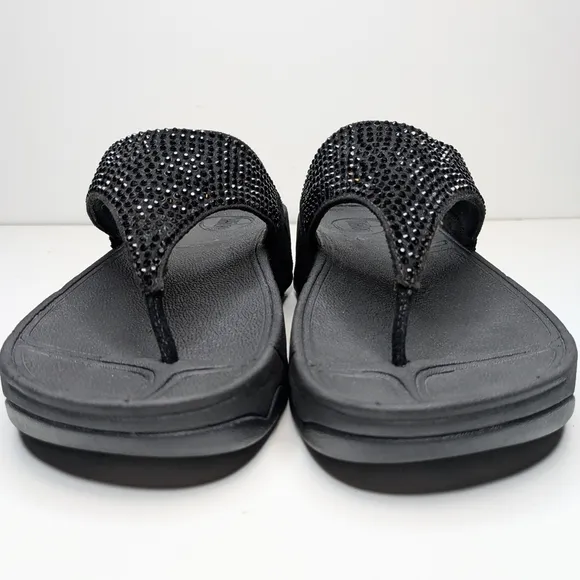 Fitflop LULU Crystal black toe post sandals black flip flops toe thong size 8